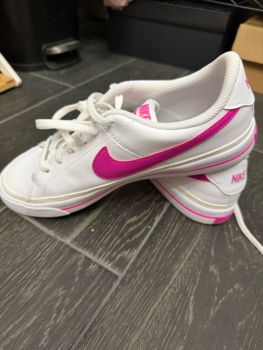 Nike White Sneakers with Hot Pink Swoosh